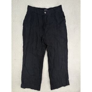 Tahari 100% Linen Pants Womens XL Black European Grown Flax Textured Crinkled